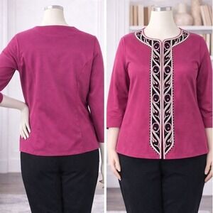 Bob Mackie Womens 3X Jeweled Embroidered Bracelet Sleeve‎ Jacket Raspberry